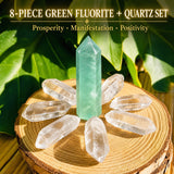 8-Piece Green Fluorite + Quartz Set