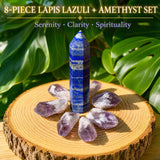 8-delt Lapis Lazuli + Ametyst sett