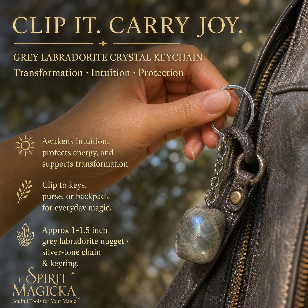 Grey Labradorite Crystal Keychain