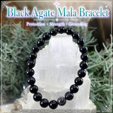 Mala-Armband aus schwarzem Achat mit Samtbeutel