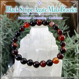 Mala Black Stripe Agate Bracelet With Velvet Pouch