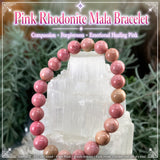 Pulsera Mala De Rodonita Rosa Con Bolsa De Terciopelo
