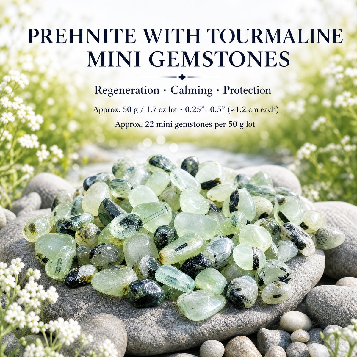 Prehnite With Tourmaline Mini Gemstones (50 Gram / 1.7oz. Lot)