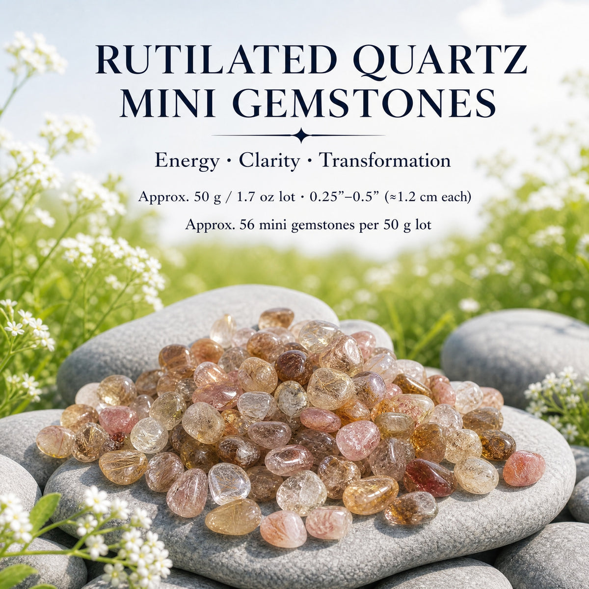 Rutilated Quartz Mini Gemstones  (50 Gram / 1.7oz. Lot)