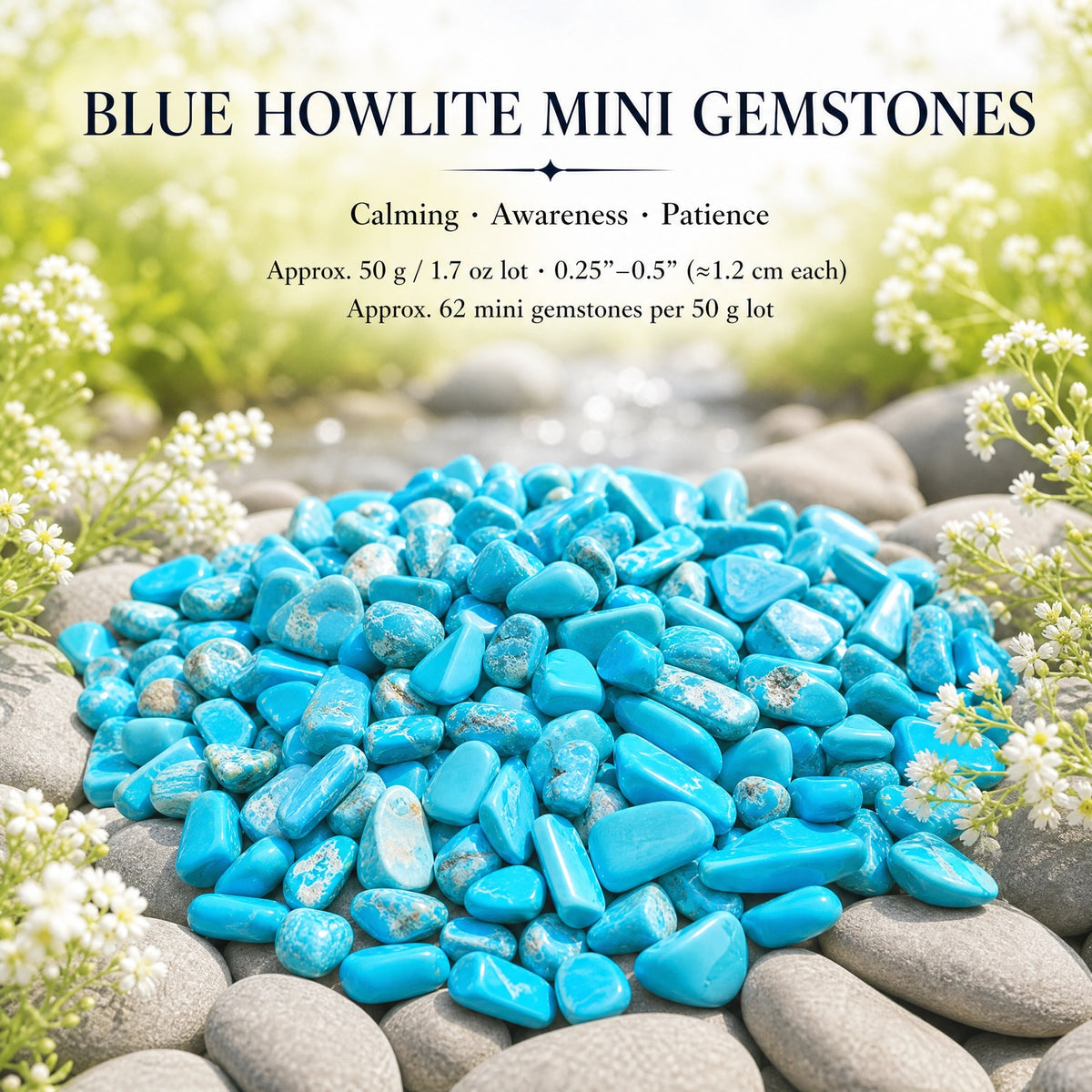 Blue Howlite Mini Gemstones (50 Gram / 1.7oz. Lot)
