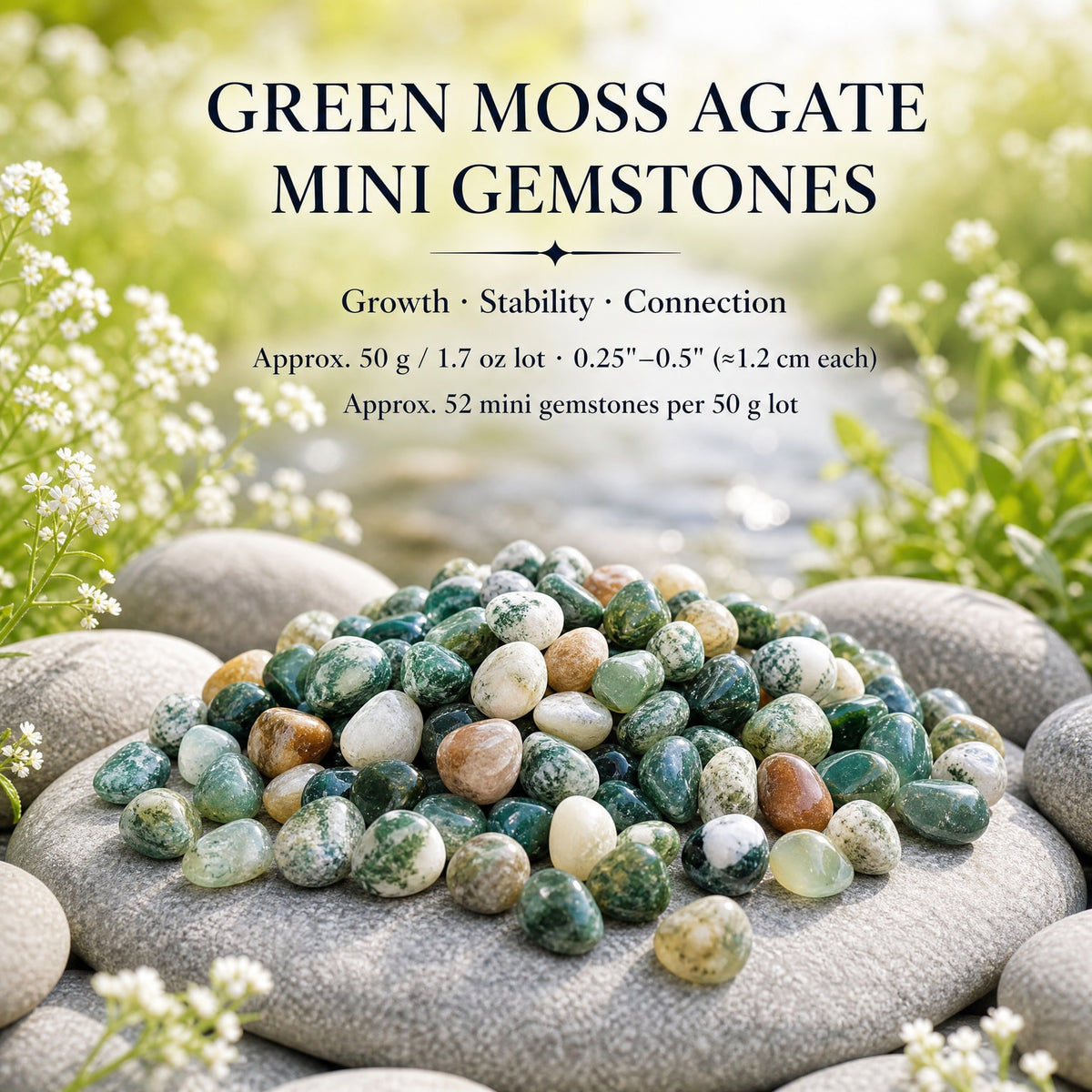 Green Moss Agate Mini Gemstones  (50 Gram / 1.7oz. Lot)