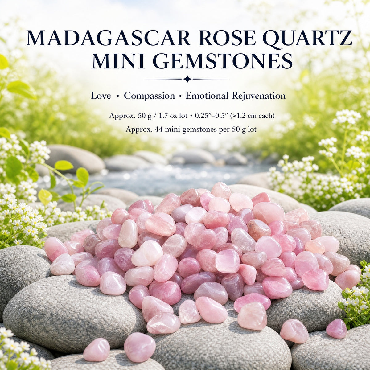 Madagascar Rose Quartz Mini Gemstones (50 Gram / 1.7oz. Lot)