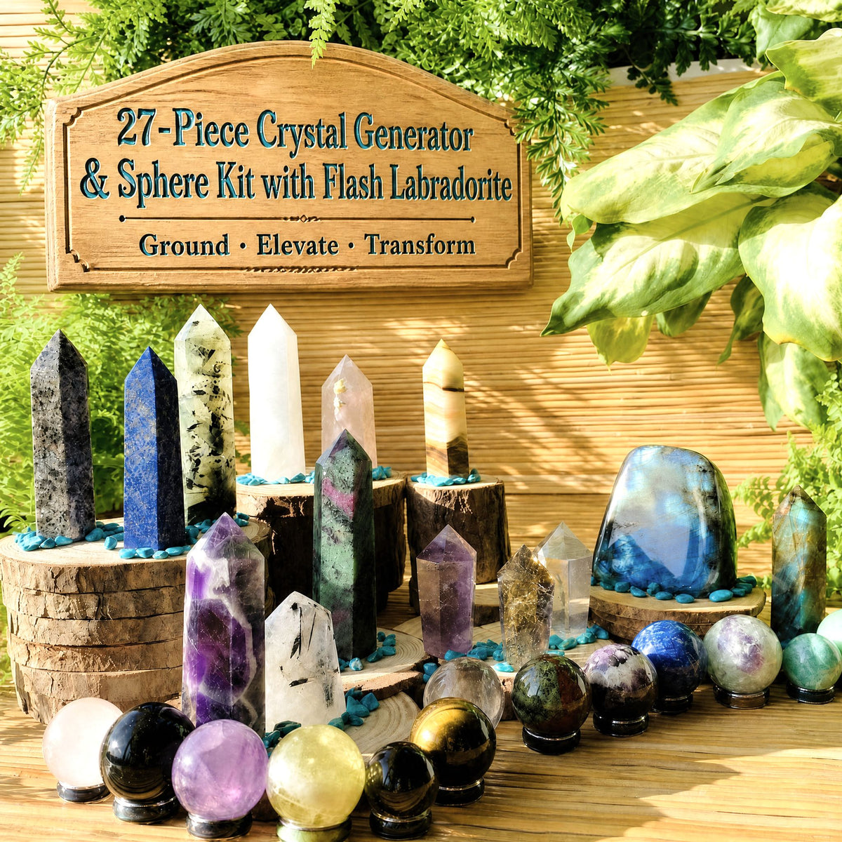 27-Piece Crystal Generator & Sphere Kit with Flash Labradorite