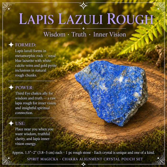 A rough royal blue lapis lazuli stone flecked with gold on a wood round