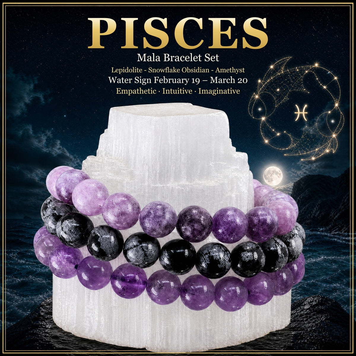 ♓ Pisces - February 19th - March 20th - Zodiac Astrology Crystal Bracelets Set