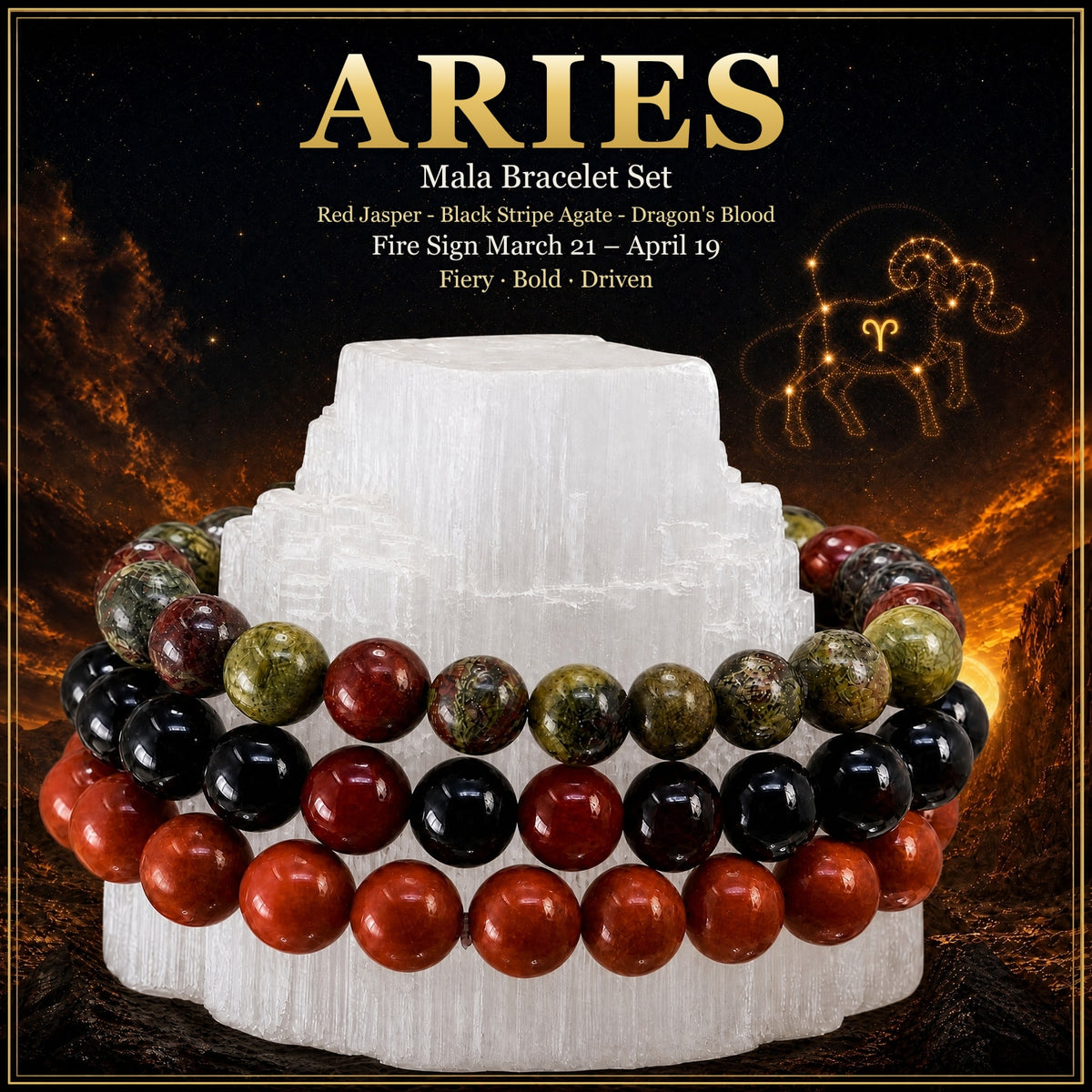 ♈ Aries - March 21st - April 19th - Zodiac Astrology Crystal Bracelets Set