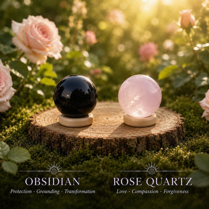 Obsidian and Rose Quartz mini spheres