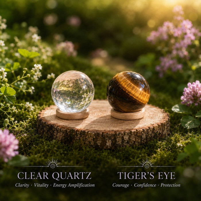 Clear Quartz and Tiger's Eye mini spheres