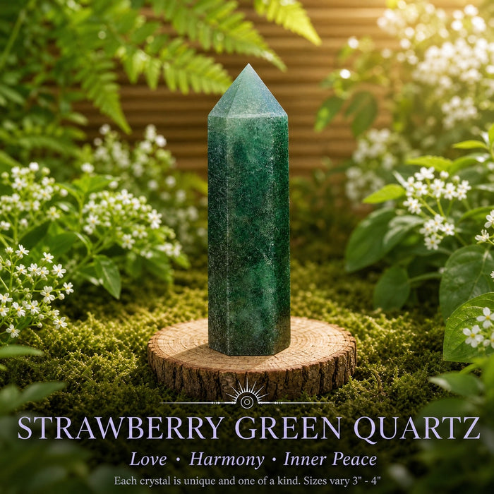 Deep green strawberry green quartz generator point