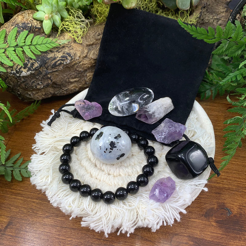 Obsidian Mala Armband Protector Pouch Set