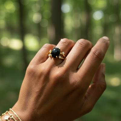 Black Onyx & Gold Sacred Strength Ring