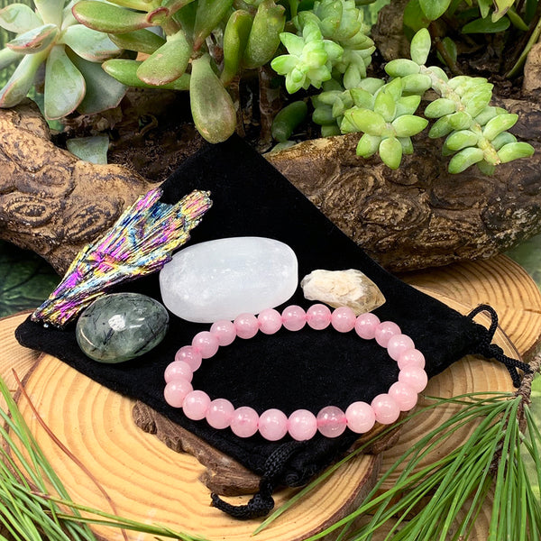 Σετ θήκης Tranquility Βραχιόλι Rose Quartz Mala