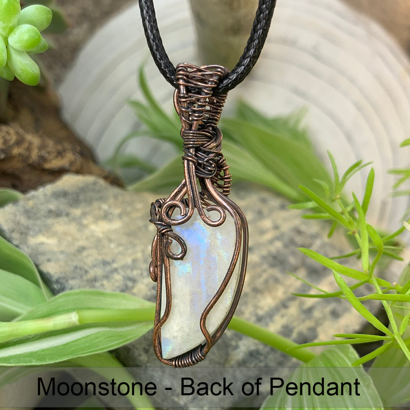 Crescent Moonstone koppartråd hängande halsband