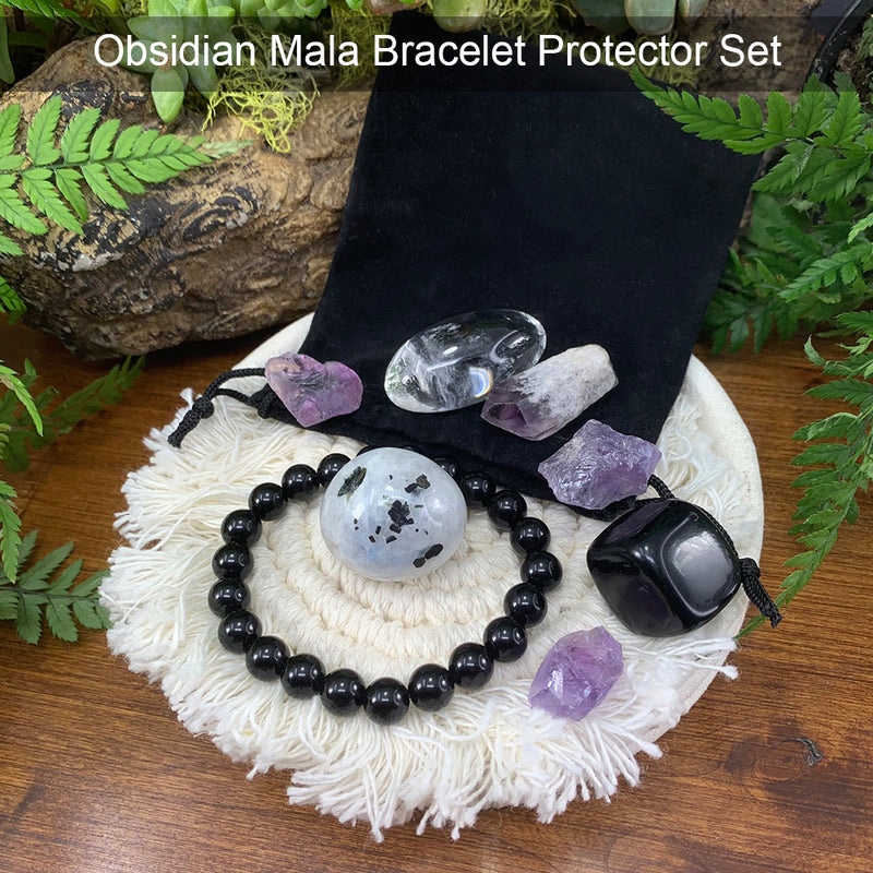 Obsidian Mala Armband Protector Pouch Set