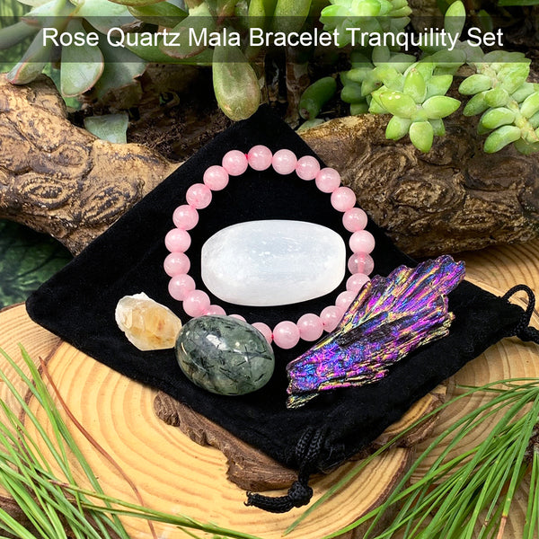 Rose Quartz Mala Armband Tranquility Pouch Set