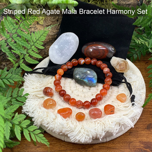 Σετ πουγκί Harmony βραχιόλι με ριγέ κόκκινο Agate Mala