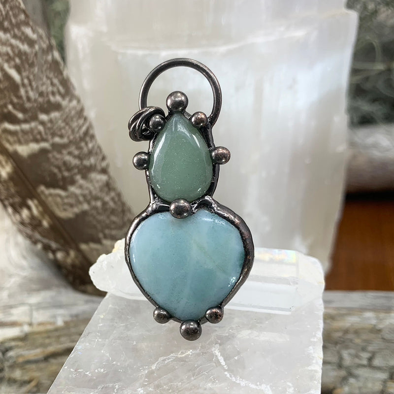 Green Chalcedony + Aventurine Soldered Pendant