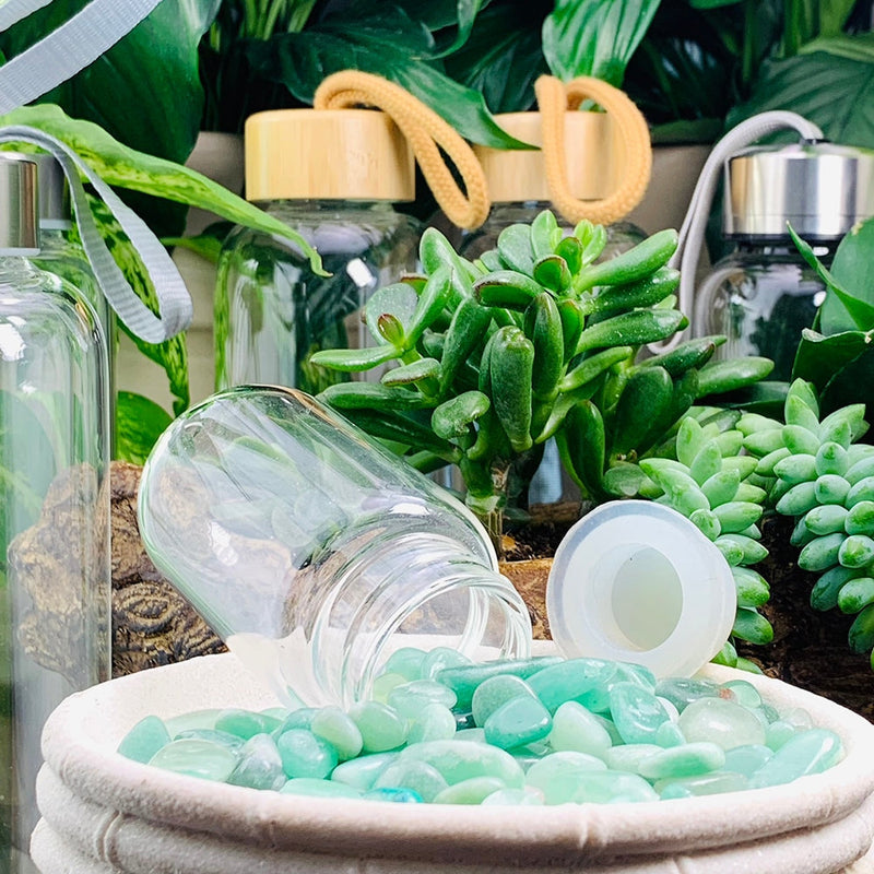 WWW NEW - PRICING -Aventurine Gem Pod Crystal Water Bottle - water