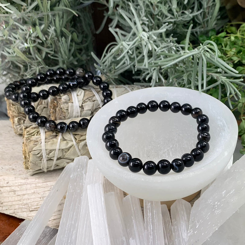 Mala Black Agate Armband Med Sammetspåse