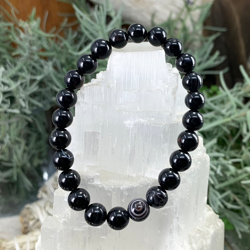 Mala Black Agate Armband Med Sammetspåse