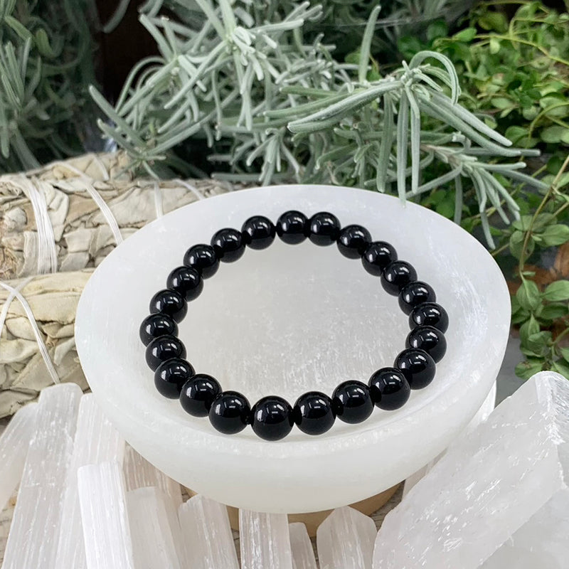 Mala Svart Obsidian Armband Med Sammetspåse