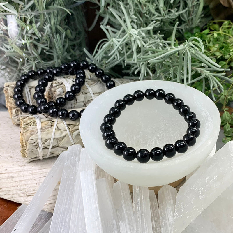 Mala Svart Obsidian Armband Med Sammetspåse