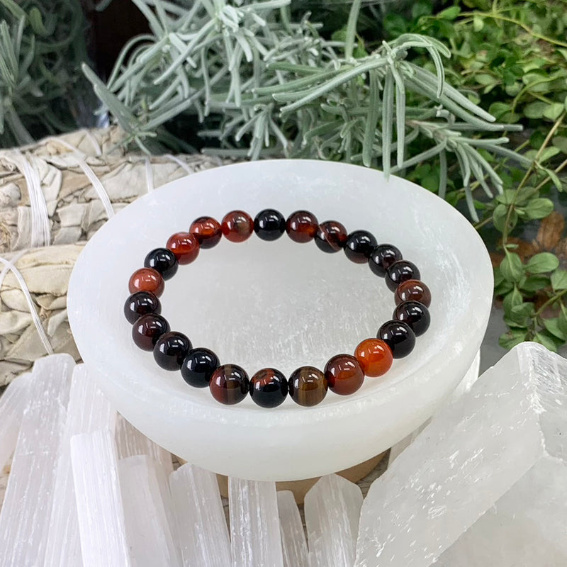 Mala Black Stripe Agate Armband med sammetspåse