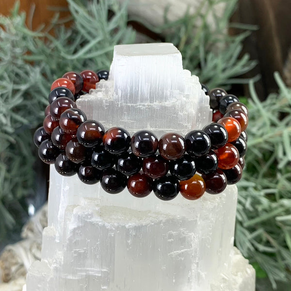 Mala Black Stripe Agate Armband med sammetspåse