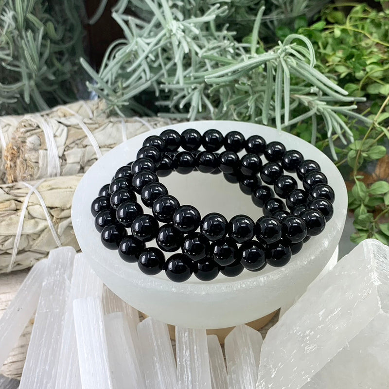 Mala Svart Obsidian Armband Med Sammetspåse