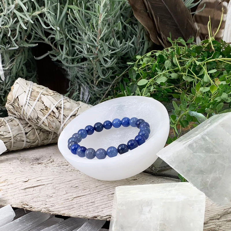 Βραχιόλι Mala Blue Aventurine με βελούδινο πουγκί