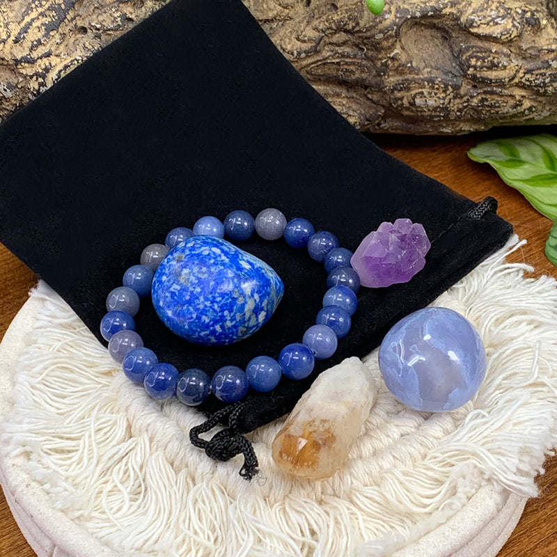 Blå Aventurin Mala Armband Synergy Pouch Set