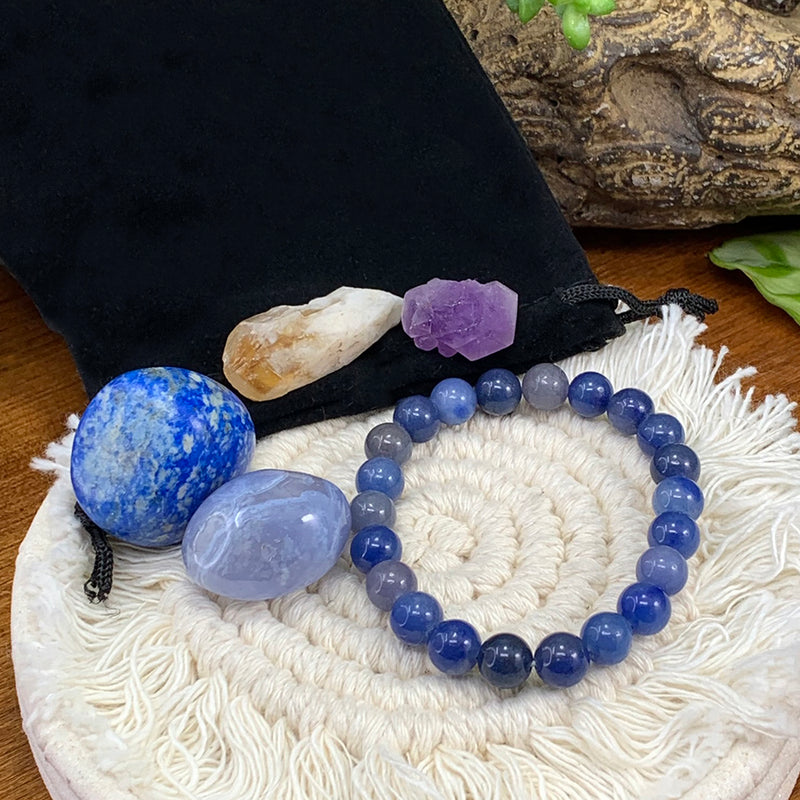 Blå Aventurin Mala Armband Synergy Pouch Set