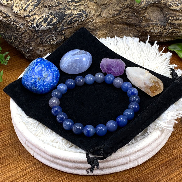 Blue Aventurine Mala Bracelet Synergy Pouch Set