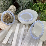 Mala Blue Lace Agate Armband med sammetspåse