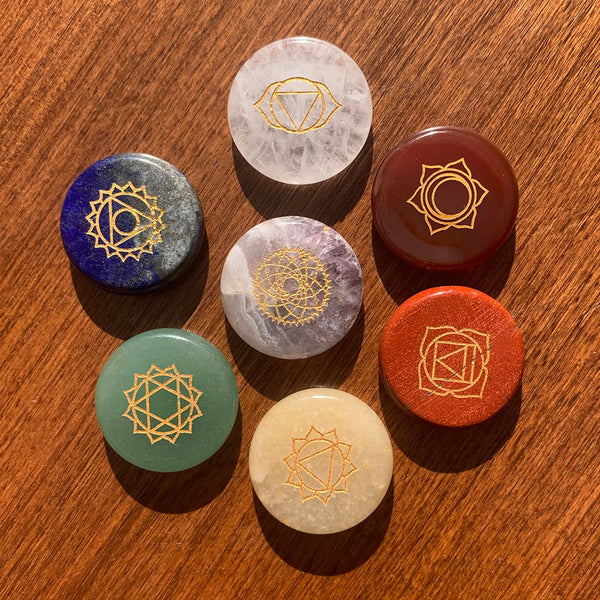 FREE GIVEAWAY!  7-Chakra Etched Crystal Stone Set (Just Pay Cost of Shipping)