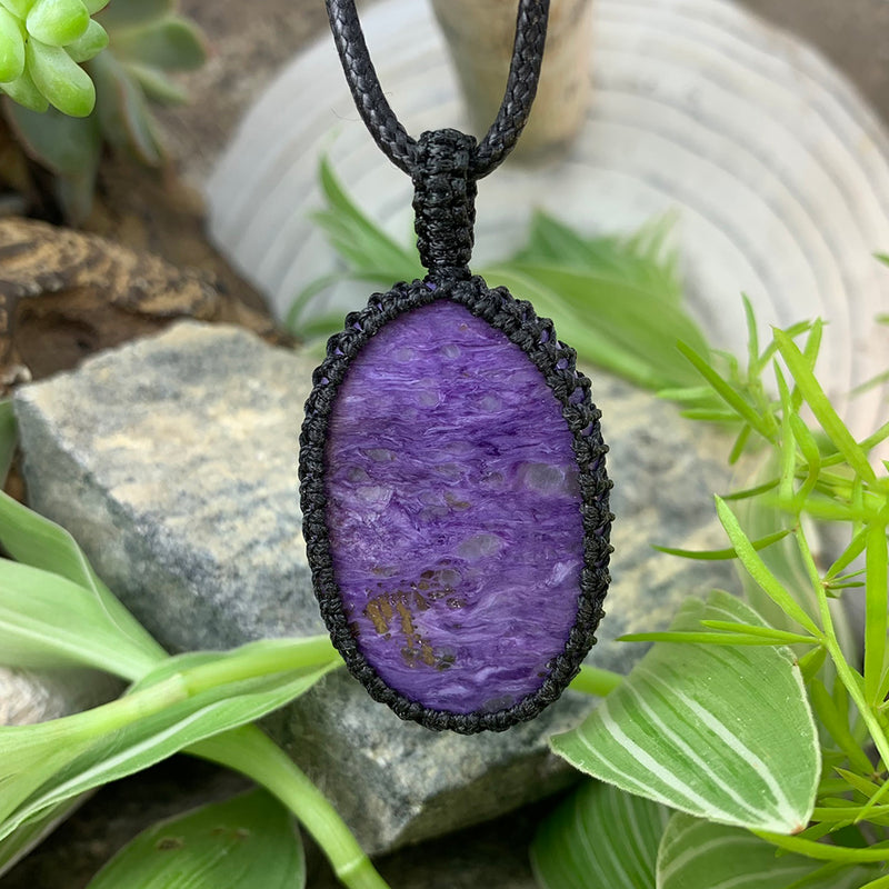 Charoite Macrame hänge halsband