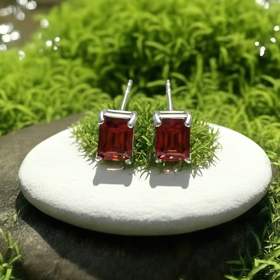 Garnet & Silver "Courage" Stud Earrings