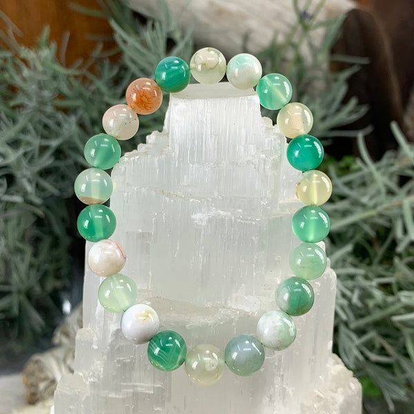 Βραχιόλι Mala Green Cherry Agate με βελούδινο πουγκί