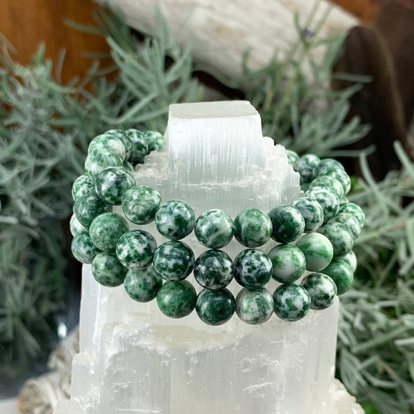 Βραχιόλι Mala Green Spot Jasper με βελούδινο πουγκί