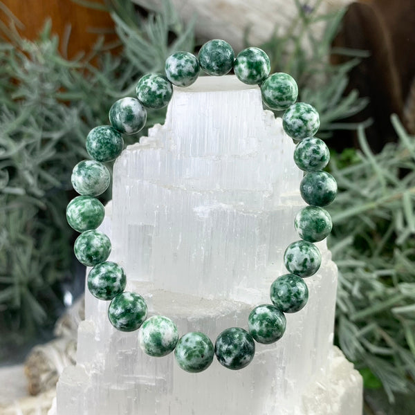 Βραχιόλι Mala Green Spot Jasper με βελούδινο πουγκί