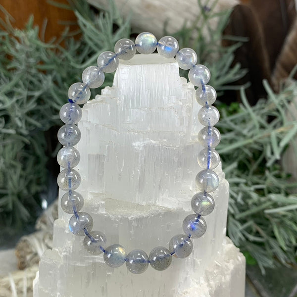 Βραχιόλι Mala Grey Moonstone με βελούδινο πουγκί