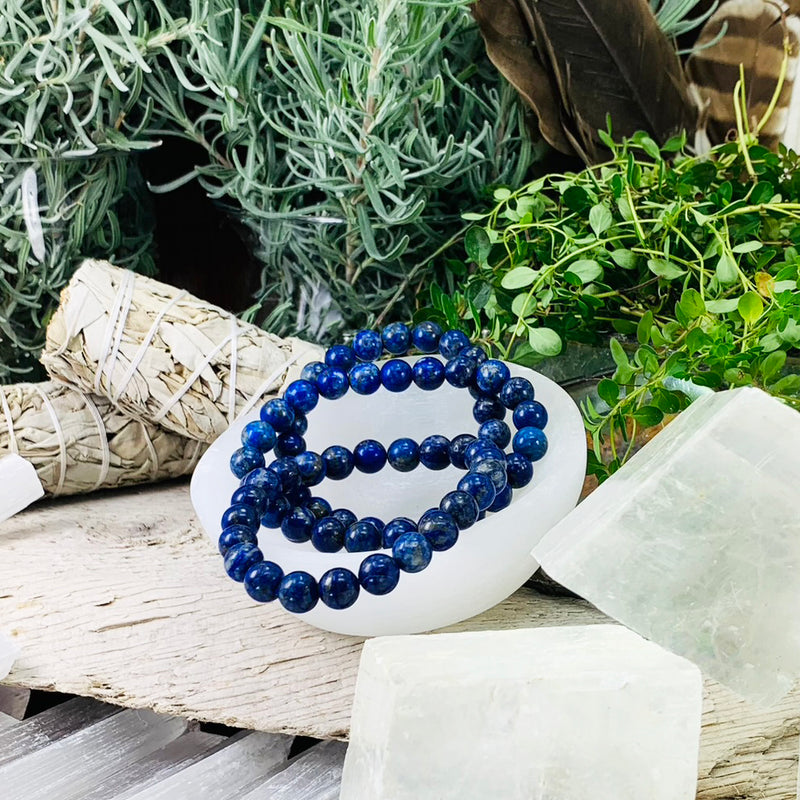 Mala Lapis Lazuli armband med sammetspåse