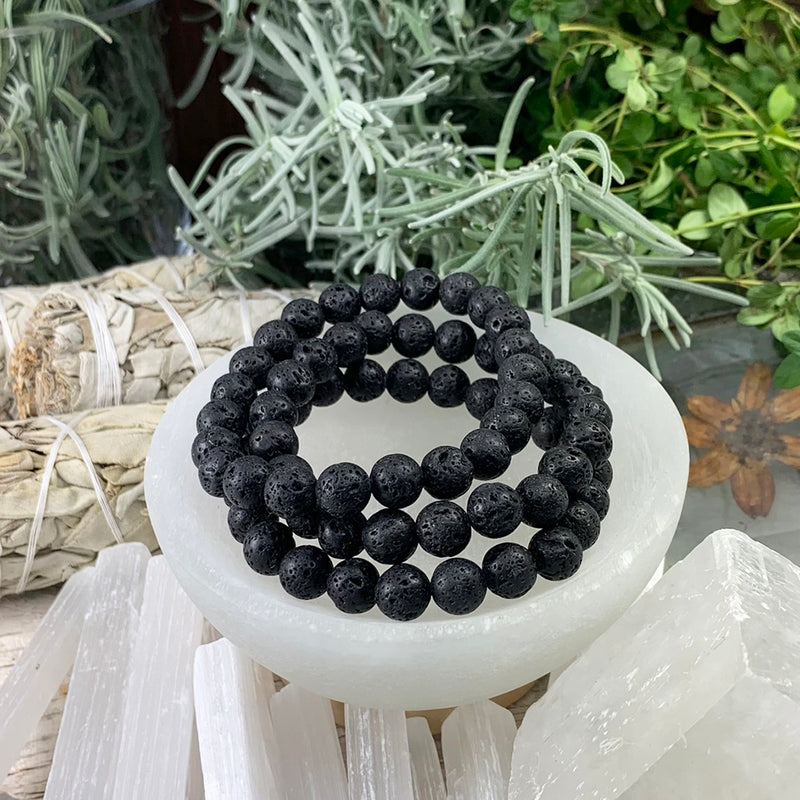 Βραχιόλι Mala Lava Stone With Velvet Pouch