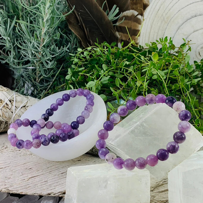 Mala Lepidolite armband med sammetspåse