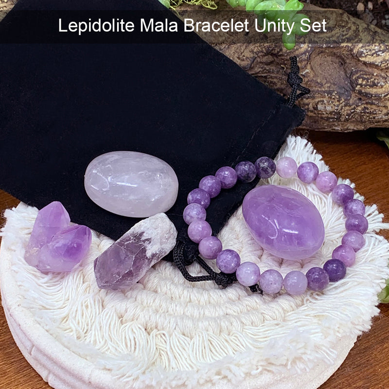 Lepidolite Mala armband Unity Pouch Set